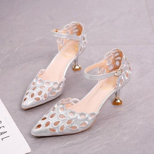 Summer Dance Shoes Hundred Up Hollowed Out Sandals New Women One Word Buckle Fine Shoes Cusp Hollow Single Shoe Pumps