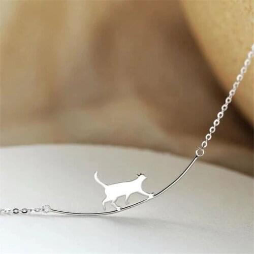 Fashion Cat Personality 925 Sterling Silver Jewelry Animal Walking Cat Clavicle Chain Necklaces dz245