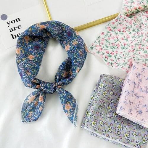 MoriBty 58cm Floral Women Silk Square Scarf Bandanas Spring-Summer Cotton Bufandas Handkerchief Foulard Elegent Hair Ribbon Ties
