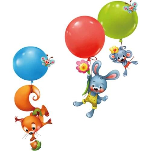 Cartoon animal Wall Sticker Squirrel rabbit balloon Art kids room childrens room nursery decoration Home Decor Stickers