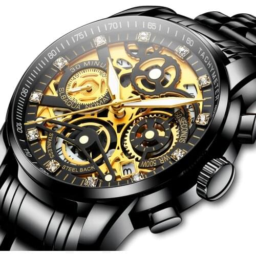 Men Wathes Black Luxury Business Wristwatch Sport Quartz Stainless Steel Clock Diamond Wrist Watches Relojes Para Hombre