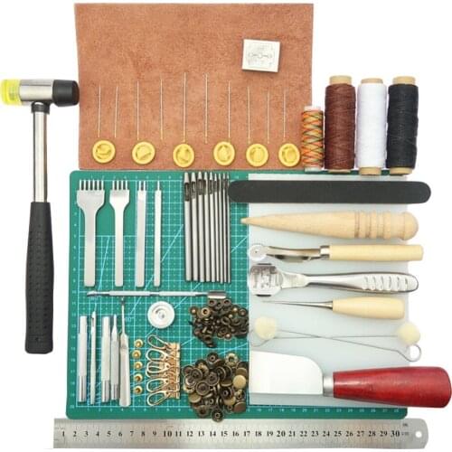 Leather Tool Set Carving Punching Hole Cutting Knife Manual Suture Needle Gas Eyes Burnish Peeling Edge Process for Leather Belt