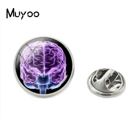2018 New Fashion Style Jewelry Magical Brain Imagine Lapel Pins Glass Meditating Brain Round Photos Handmade Metal Clasp Pins
