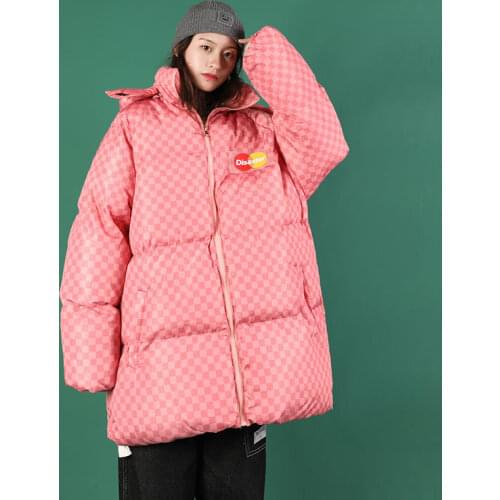 2019 new winter Plaid hooded tooling coat Long thickened long sleeve cotton clothes fashion girl jackets