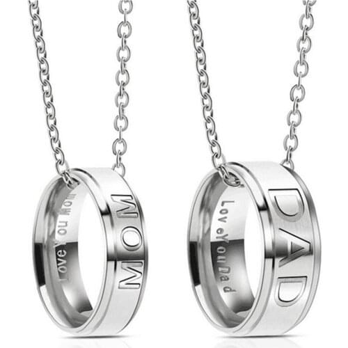 New Arrival I Love U MOM / DAD Necklace Stainless Steel Pendant Necklaces Women/Men Rings Jewelry Gift