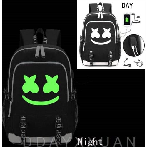 New DJ Marshmello Printed USB Headphone Jack Boy Girl Kids School bag Women Bagpack Canvas Men Backpack Packsack Bookbag