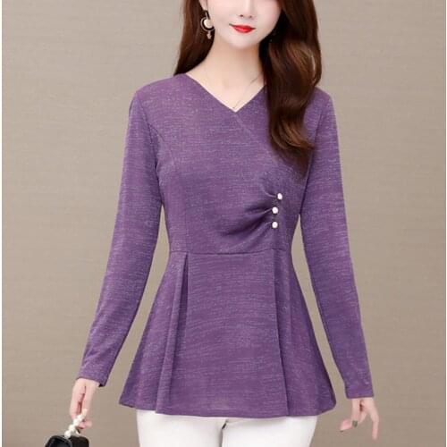 New Spring pullover Long Sleeve Tops Vintage Women plus size solid autumn style Shirt Loose Office Lady Casual tshirts