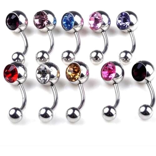 Navel surgical steel piercing Crystal stainless steel navel piercing Ball navel piercing surgical steel ombligo piercing