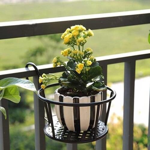Hanging Railing Flower Pot Holder Indoor Outdoor Balcony Plant Basket Fence Rail Wrought Iron Metal Basket