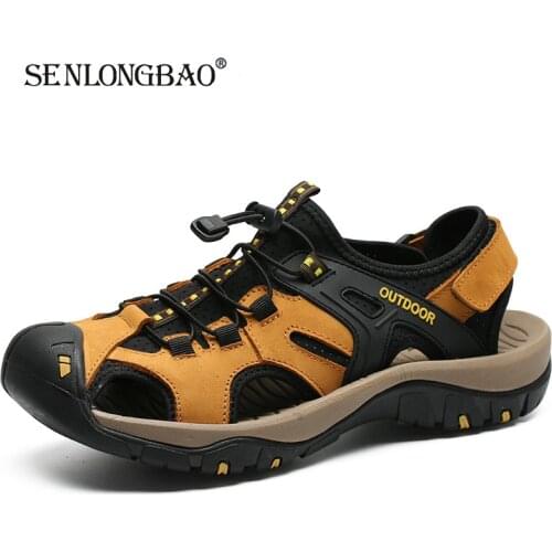 Brand New Men Summer Sandals High Quality Leather Casual Shoes Man Style Beach Sandals Fashion Velcro Men Sandals Big Size 38-48