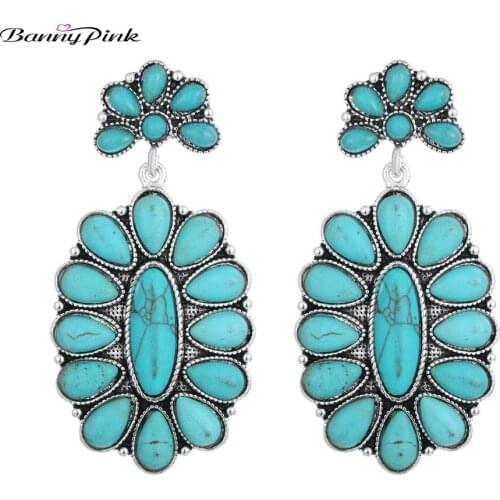 Banny Pink Bohemia Full Stone Statement Earrings For Women Indian Flower Wedding Stone Chandelier Earrings Geometric Earrings