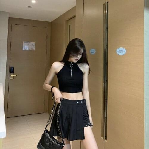 Shorts Skirts Solid Black Mini Sexy Pleated Dark Kilt Korean Kpop Women Girl Sweet Streetwear Kawaii Wrap Dress Leg Ring 2021