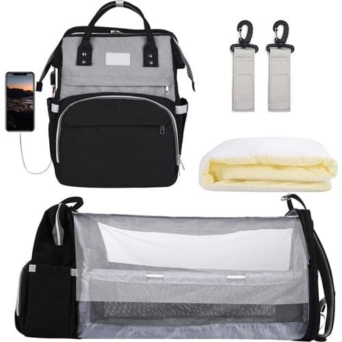 Diaper Bag Backpack Foldable Crib Baby Bed Waterproof Travel Bag USB Charge Backpack with Changing Bed handbags mommy bag