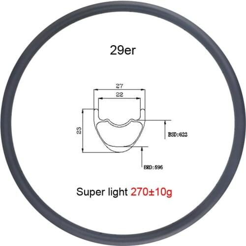 Ultralight 270g 29er 27mm MTB XC clincher tubeless 23mm deep carbon rim UD matte glossy cross country mountain bike rim