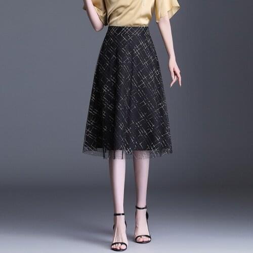 Women Fashion High Waist Plus Size 4XL A-line Skirt 2021 Summer Office Lady Elegant Chic Loose Casual Knee-length Skirts 9685