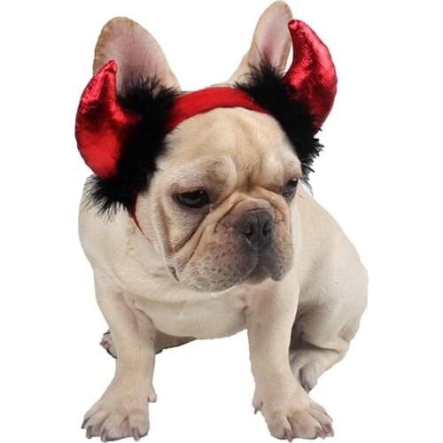 Funny Cute Pet Cat Costume Ox Horn Furry Cap Hat For Cat Dog Halloween Clothes Fancy Dress Pet Clothes Party Hat Pet Supplies