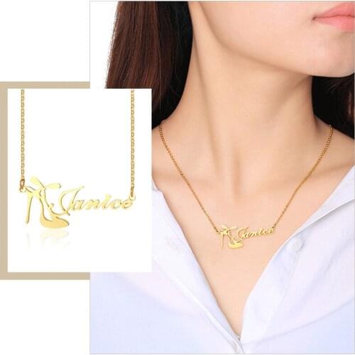 Womens Chic High Heels Shaped Pendant Necklaces Custom Personalized Name Service Stainless Steel Birthday Party Gifts Jewelry