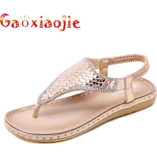 Women Sandals 2020 Female Flip Flops Fashion Glass Rhinestone Soft Comfortable Rubber Flat Shoe Wear Non-slip Beach Shoes Slides