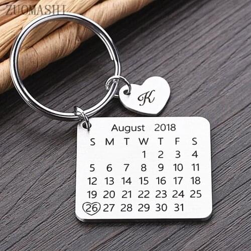 Personalized Calendar Keychain Engraved Calendar Keyring Hand-Stamped Special Day Anniversary Wedding Valentines Day Gift Women