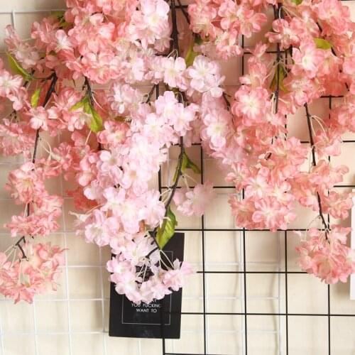 1Pc INS Style Plant Wall Cherry Blossoms Spring Japanese Sakura Artificial Flower Plant Bonsai DIY Home Wedding Decoration