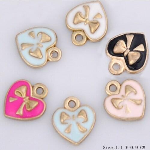 10pcs 11*9mm DIY enamel heart bowknot charms, alloy metal bow tie pendant jewelry making accessories fashion dangle material