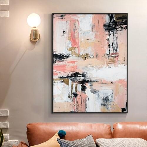 100% Hand Painted Oil Painting On Canvas Abstract Textured Pink Paintings Wall Art For Modern Living Room Home Decoration