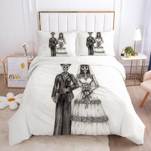 Skull 3D Bedding Sets Pencil Draw White Duvet Quilt Cover Set Bed Linens King Queen Full Double Twin Size Custom Bedsheet