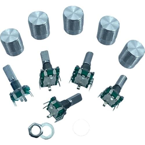 5pcs/EC11360 degree rotary encoder button 5-pin long handle 20MM, with built-in button switch, with rotating cap