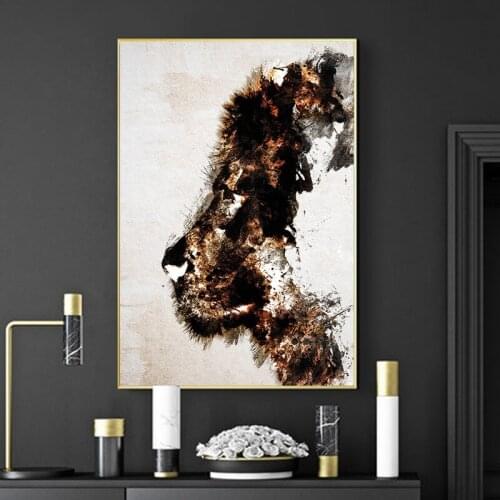 Abstract Graffiti Animals Posters and Prints Black Gold Flame Tiger Giraffe Dog Lion Wall Pictures home Decor Canvas Paintings