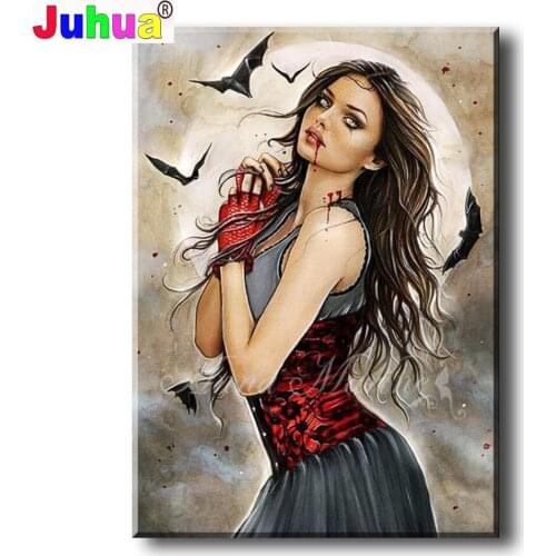 5D Diamond Painting Full Square/Round "Vampire Girl "Picture DIY Diamond Embroidery Gothic Demon Woman Home Gift