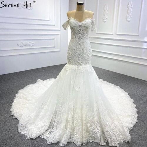 Serene Hill White Mermaid Sexy Wedding Dress 2020 Vintage Sleeveless High-end Lace Up Bridal Gown CHM67130