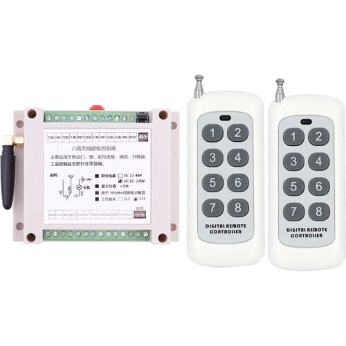 New DC 12V 24V 36V 48V 8 Channel 8 CH 10A Relay RF Wireless Remote Control Lighting Switch With 2PCS White Remote Control