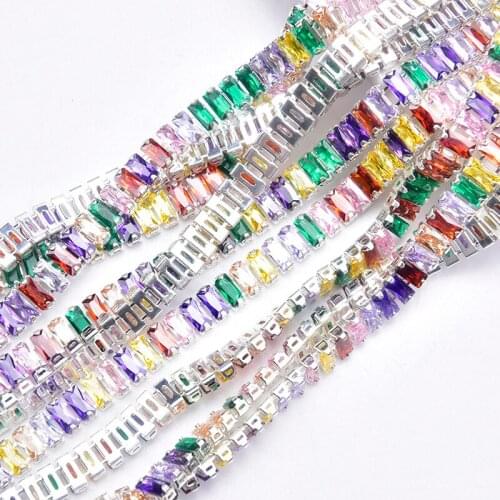 Shiny Silver 3*6mm Rectangle Austrian Zircon Chain Colorful Diamond Cup Chain DIY Jewelry Garment Trim Sewing Accessories