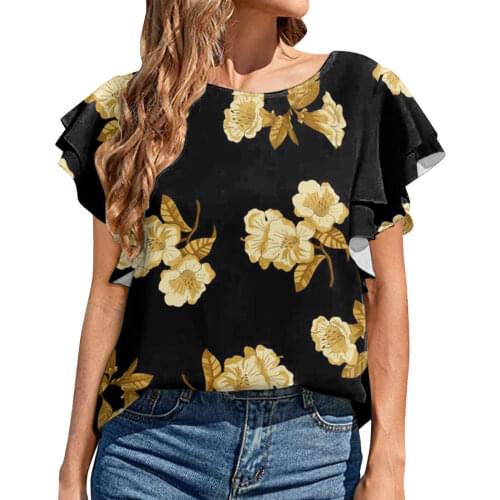 Plus Size Ruffle Blouse Women Summer Leopard Print Splicing Tunics V-neck Short Sleeves Casual T Shirt Blusas Mujer De Moda 2021