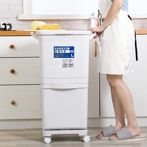 Big Japanese Trash Can Dry and Wet Kitchen Home 45L Double Layer Trash Can Pulley Sorting Cubo Basura Kitchen Storage DG50WS