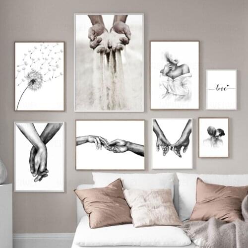 Black White Romantic Hand In Hand Canvas Painting Love Quotes Wall Art Poster Print Fashion Picture Couples Lovers Room Decor