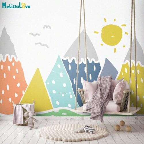 Colorful Mountains Wallpaper Cartoon Wall Poster Nursery Teenage Room Drawing Nature Sticker DIY Color Removable Decals YT6294