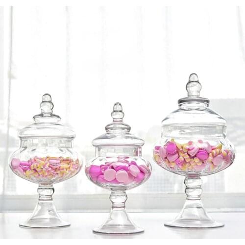 European transparent Glass candy jar Storage Bottle Jars With Lid Dust-proof Cake Stand for Desserts Candy Can Wedding Decor