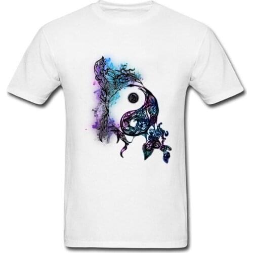 Zen Doodle T-shirt Man Yin Yang T Shirt Magenta White Tshirt Unique Summer Streetwear 100% Cotton Tops Tees Chinese Style