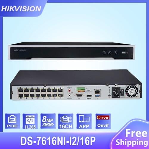 Hikvision Original 16CH 12MP 16POE NVR DS-7616NI-I2/16P H.265 for IP Camera Support Two Way Audio HIK-CONNECT Plug & Play 4K NVR