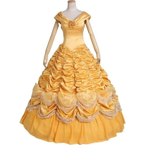 Customized Beauty and the Beast costume Halloween costumes for women Princess Belle cosplay costume yellow Belle dress free Ship