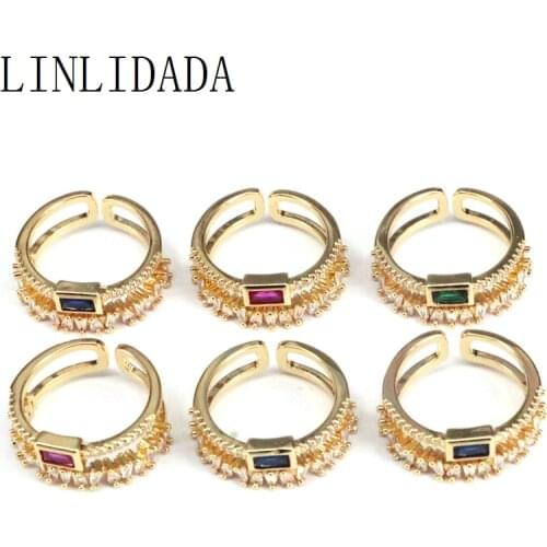 8Pcs Gold Filled Crystal Top Quality Adjusable Cubic Zirconia Trendy Party Charm Rings Pave CZ Setting Finger Ring