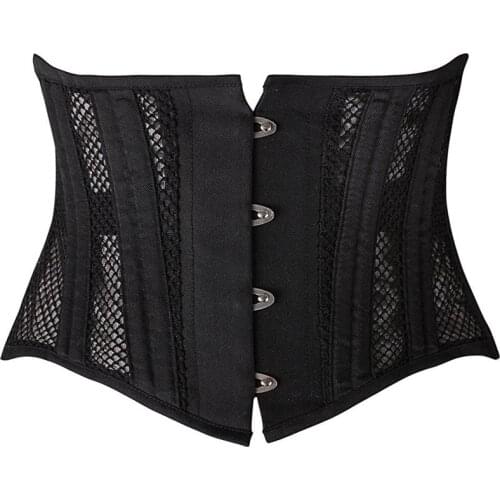 Short Torso Underbust Corset Waist Trainer Gothic Steampunk Bustier Corset Body Shaper 24 Steel Boned Breathable Mesh Lace Up