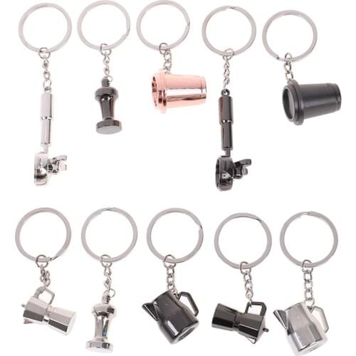 Creative Barista Coffee Tamper Keychain Coffee Machine Handle Moka Pitcher Keyring Portable Coffeeware Espresso Accessories Gift