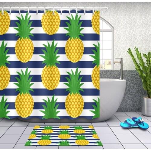 LB 72'' Waterproof Stripes Cut Yellow Pineapple Shower Curtains Set Bathroom Curtain Fabric with 12 Hooks For Bathtub Home Decor