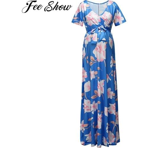 Summer Maternity Dresses Pregnant Women Floral Print V-neck Maxi Plus Size Long Dress Pregnancy Photography Photo Shoot Clothes