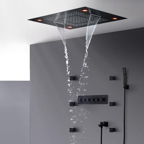 Matte Black Shower Faucets Set Luxury Shower Systems Ceiling Mounted LED Hot and Cold Bathtub Thermostatic Shower Mixer