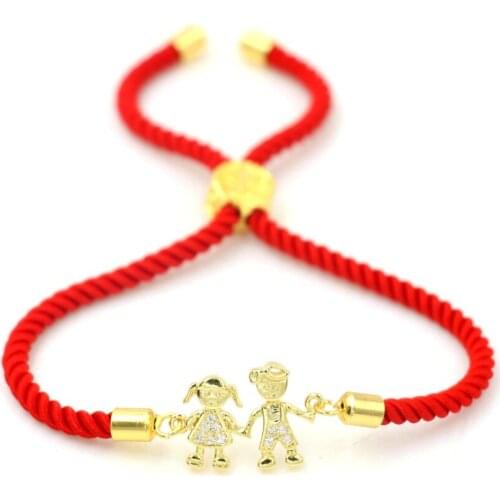 Micro Inlay Zircon Women Boy Girl Bracelet Red Thread Rope Lucky Lover Bracelets Adjustable Hand In Hand Gold Jewelry