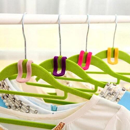 Mini Flocking Clothes Hanger Hook Accessories Save Space Wardrobe Clothes Hanging Organizer Coat Hooks Color Random
