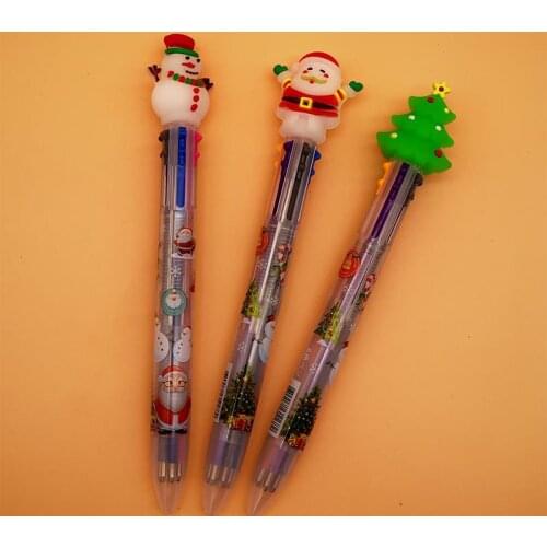 Cartoon santa claus six color pen stereo doll silicone head primary school Christmas multi color pen six color ball point pen